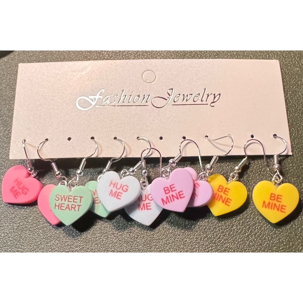 Conversation Heart Earrings Colorful‎ Candy Valentine Set of 5 Jewelry New